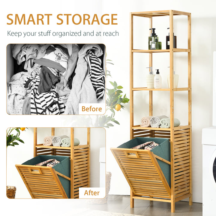 Bathroom Tilt-out Laundry Hamper Organizer with 3-Tier Storage Shelves-Natural