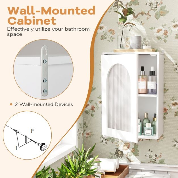 Bathroom Wall Cabinet with Tempered Glass Door and Adjustable Shelf-White