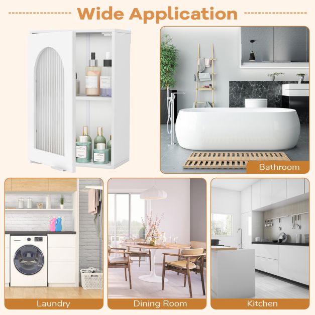 Bathroom Wall Cabinet with Tempered Glass Door and Adjustable Shelf-White