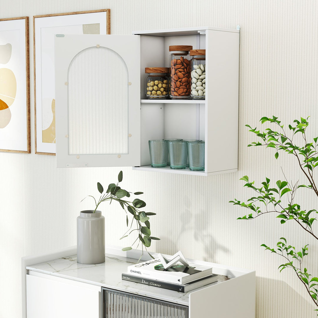 Bathroom Wall Cabinet with Tempered Glass Door and Adjustable Shelf-White