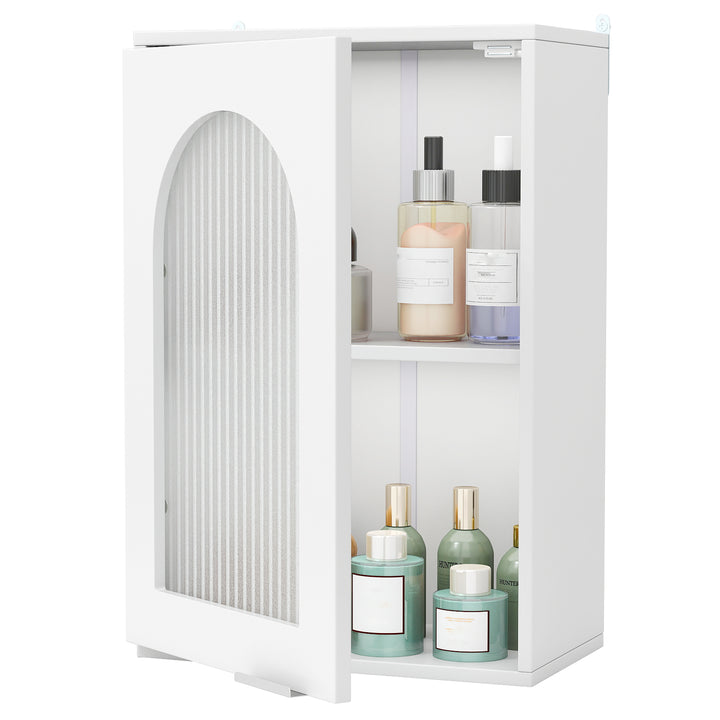 Bathroom Wall Cabinet with Tempered Glass Door and Adjustable Shelf-White