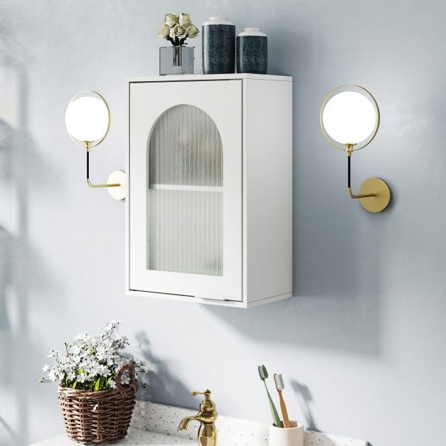 Bathroom Wall Cabinet with Tempered Glass Door and Adjustable Shelf-White