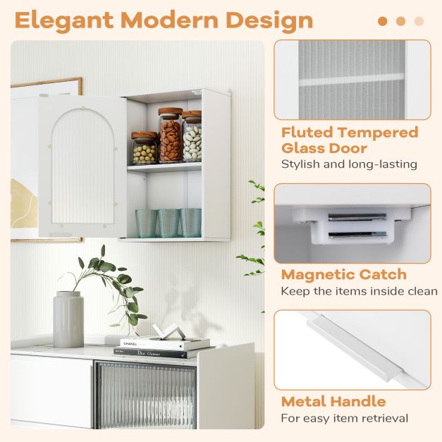 Bathroom Wall Cabinet with Tempered Glass Door and Adjustable Shelf-White