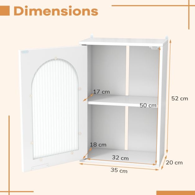 Bathroom Wall Cabinet with Tempered Glass Door and Adjustable Shelf-White