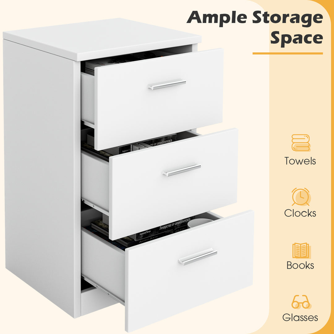 Space saving Night Chest with 3 Drawers and Handles for Bedroom - TidySpaces