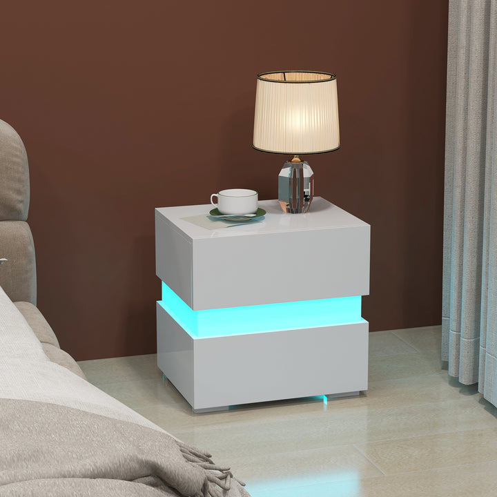 Bedside Table LED  Nightstand with 2 Drawers-White