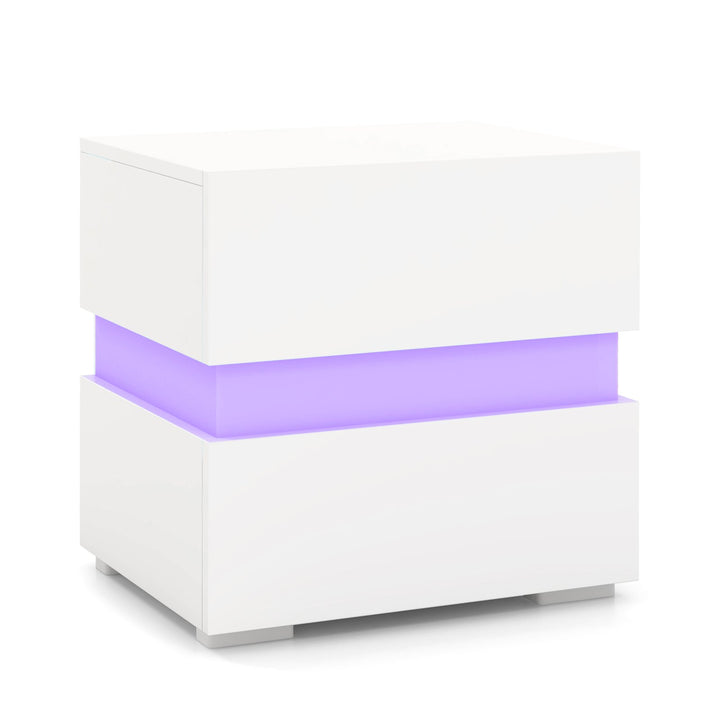 Bedside Table LED  Nightstand with 2 Drawers-White