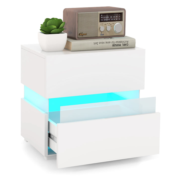 Bedside Table LED  Nightstand with 2 Drawers-White