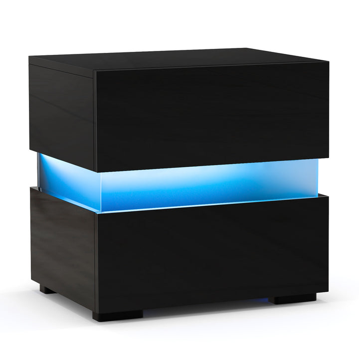 Bedside Table LED Nightstand with 2 Drawers - TidySpaces