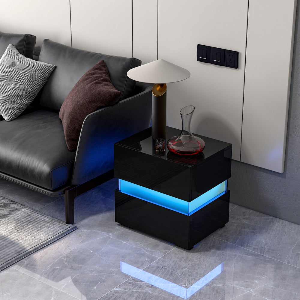 Bedside Table LED Nightstand with 2 Drawers - TidySpaces
