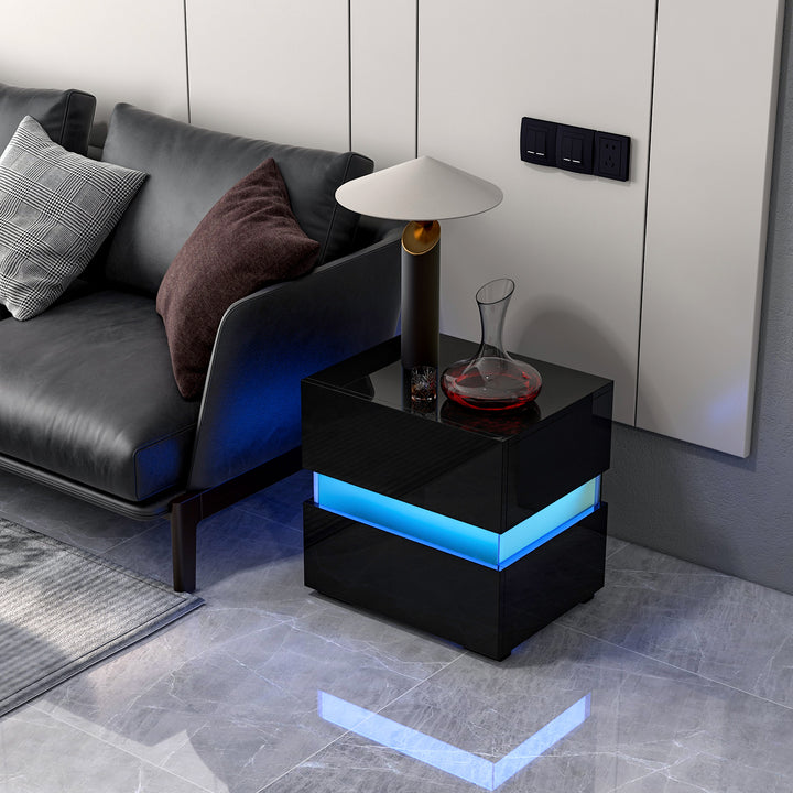 Bedside Table LED Nightstand with 2 Drawers - TidySpaces