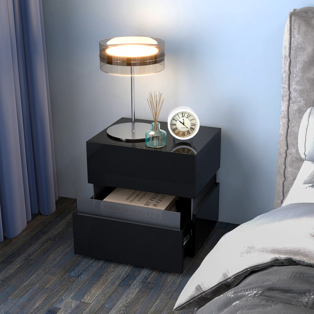 Bedside Table LED Nightstand with 2 Drawers - TidySpaces
