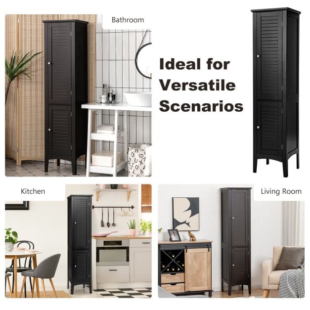 2-Door 160cm High Freestanding Bathroom Cabinet with 5-Tier Shelves
