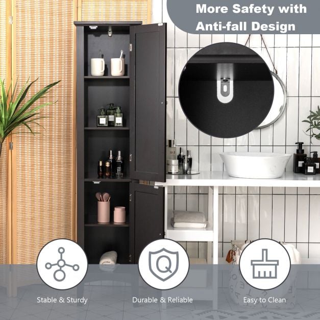 2-Door 160cm High Freestanding Bathroom Cabinet with 5-Tier Shelves