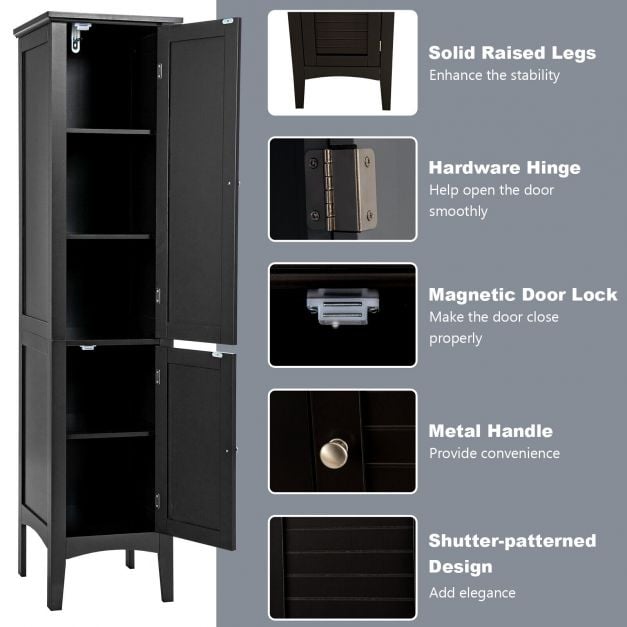 2-Door 160cm High Freestanding Bathroom Cabinet with 5-Tier Shelves
