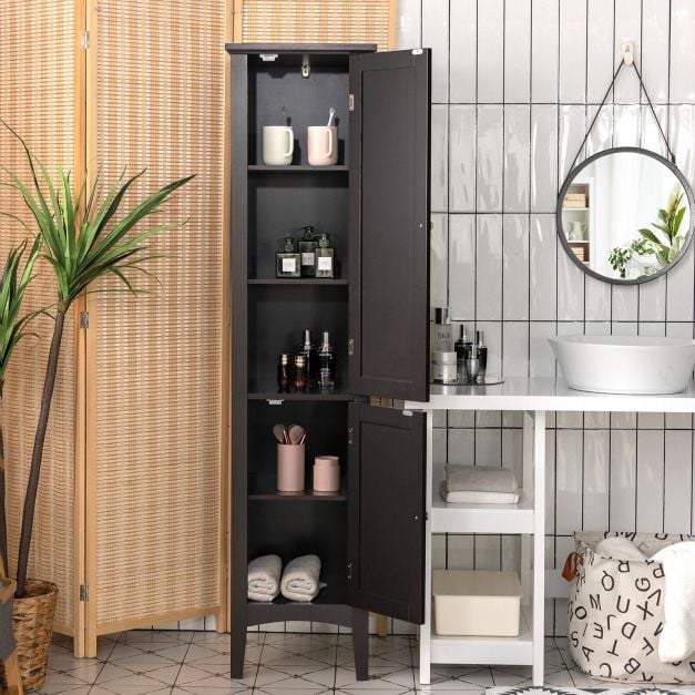2-Door 160cm High Freestanding Bathroom Cabinet with 5-Tier Shelves