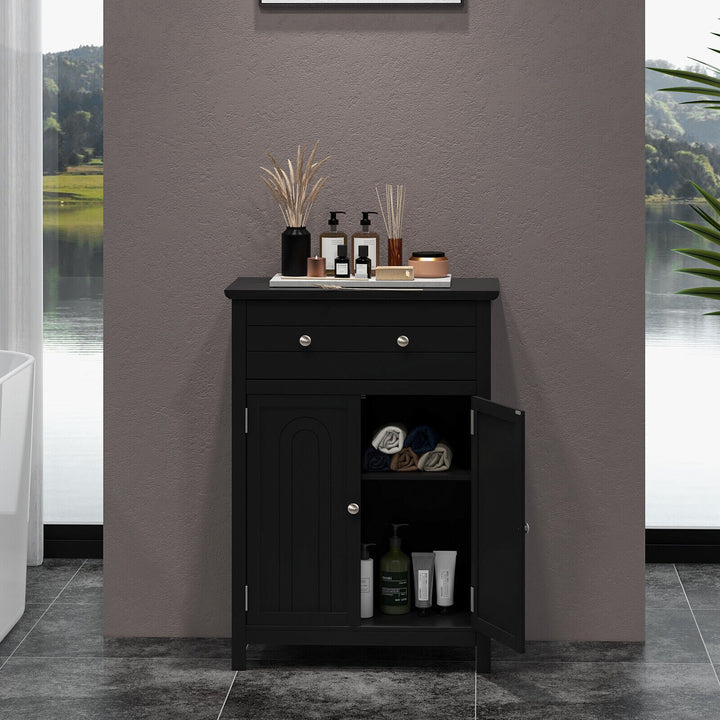 Freestanding Floor Storage Cabinet with Drawer and Adjustable Shelf-Black