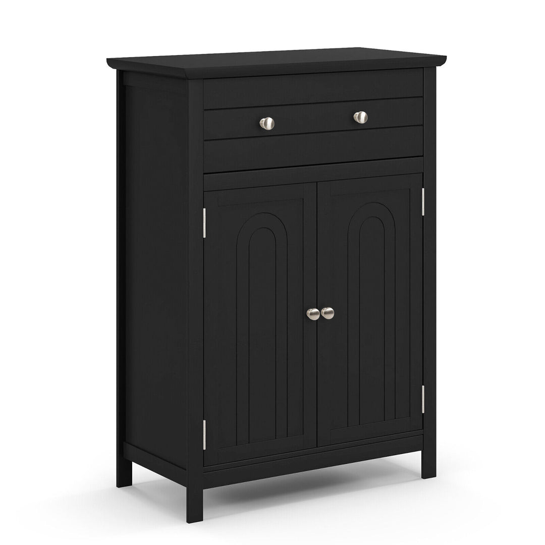 Freestanding Floor Storage Cabinet with Drawer and Adjustable Shelf-Black
