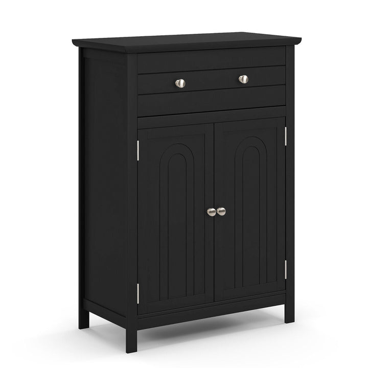 Freestanding Floor Storage Cabinet with Drawer and Adjustable Shelf-Black