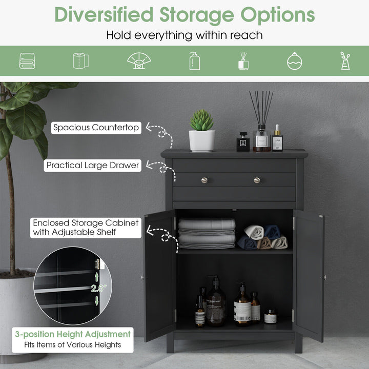 Freestanding Floor Storage Cabinet with Drawer and Adjustable Shelf-Black