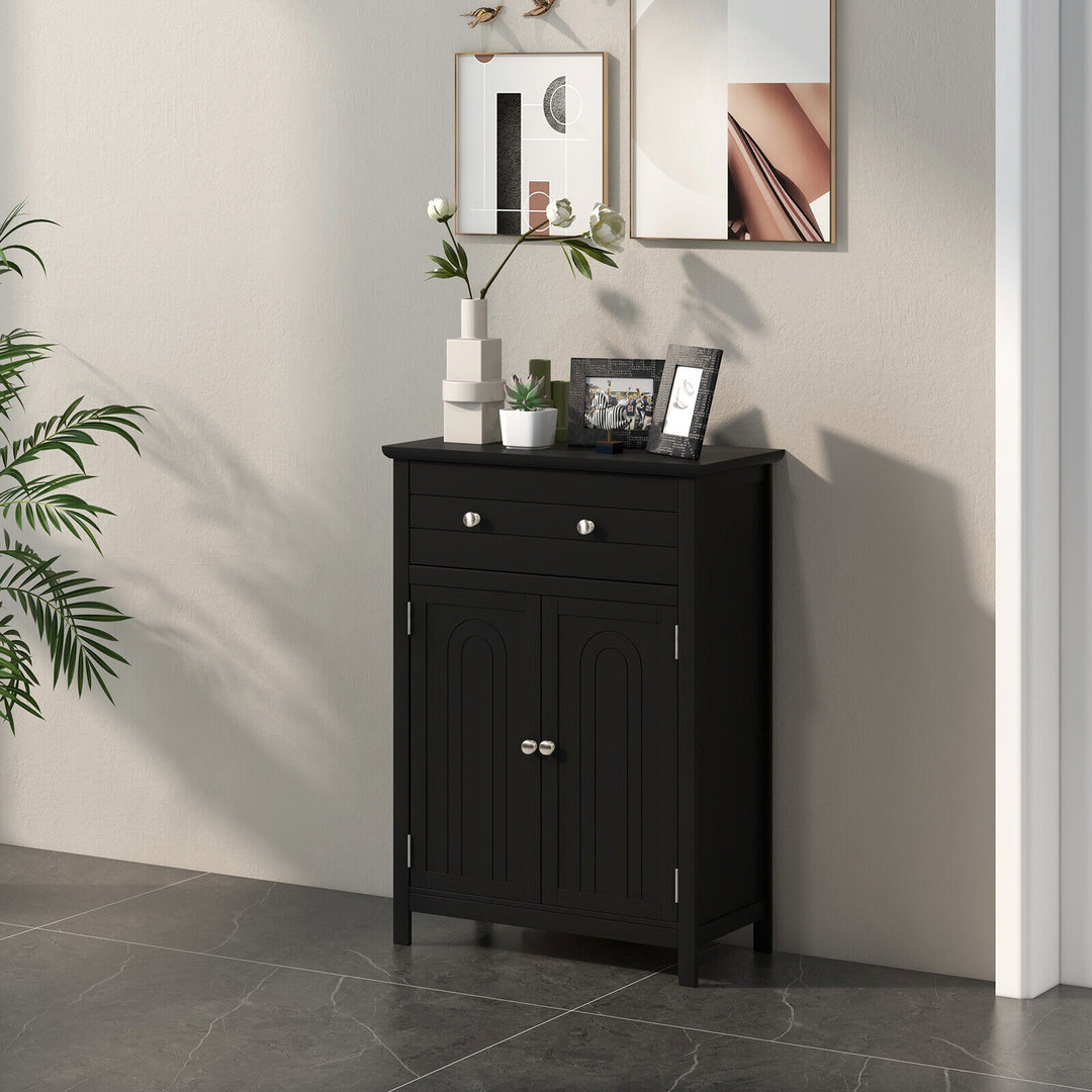 Freestanding Floor Storage Cabinet with Drawer and Adjustable Shelf-Black