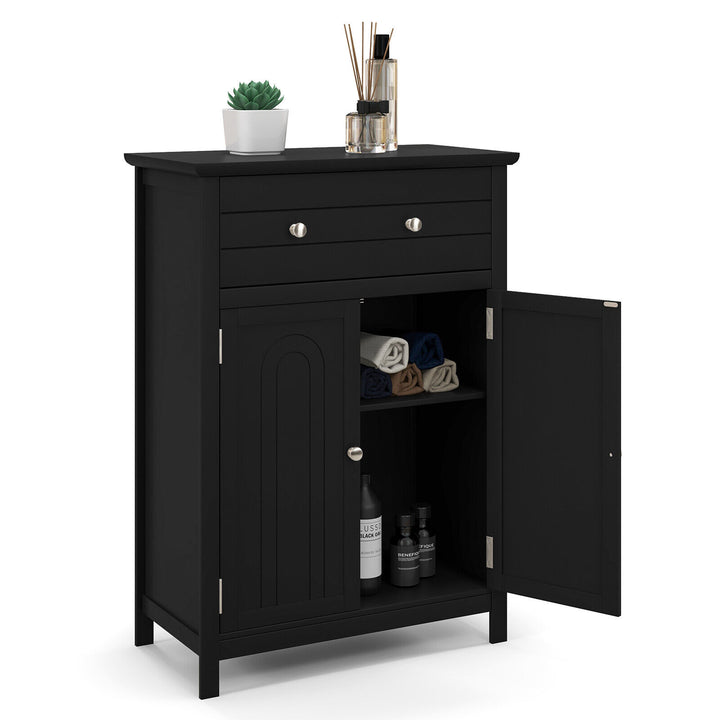 Freestanding Floor Storage Cabinet with Drawer and Adjustable Shelf-Black