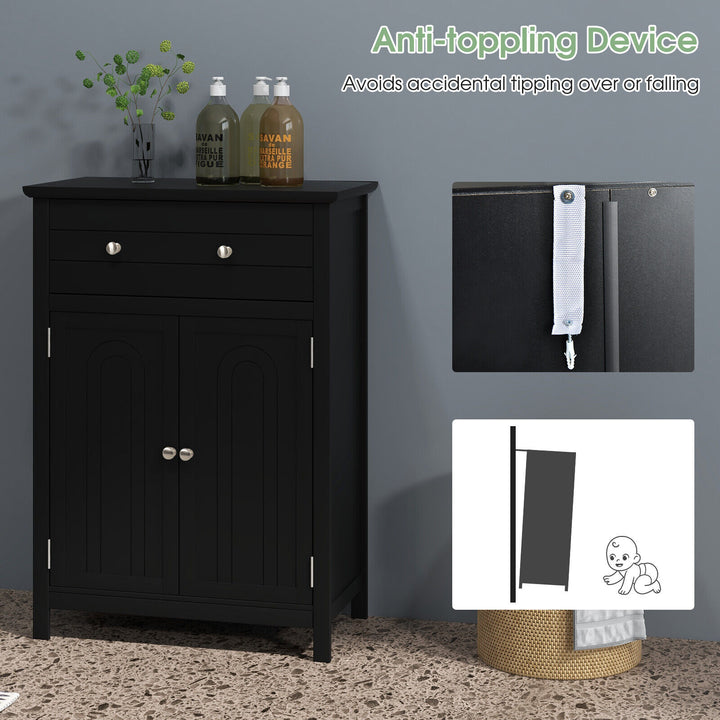 Freestanding Floor Storage Cabinet with Drawer and Adjustable Shelf-Black