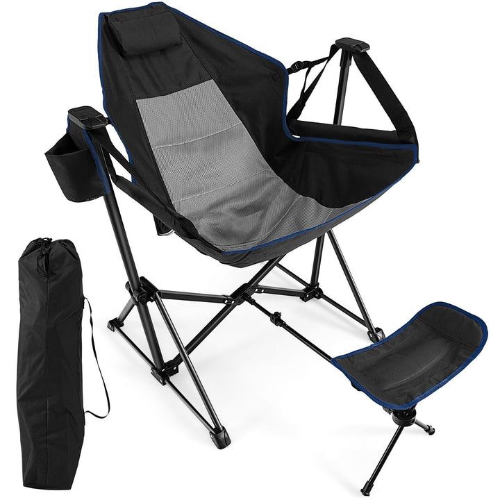 Folding Hammock Chair with Retractable Footrest and Bag Black - TidySpaces