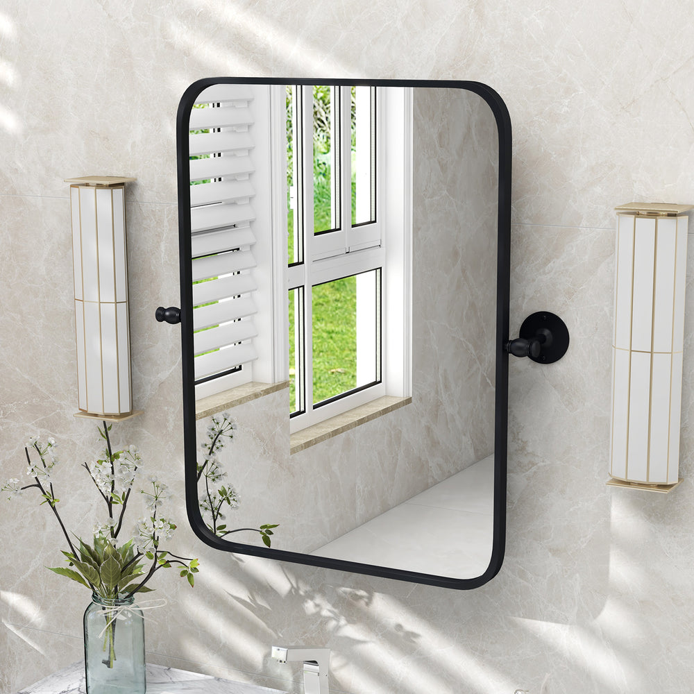 Black Metal Framed Pivot Rectangle Wall-Mounted Mirror - TidySpaces