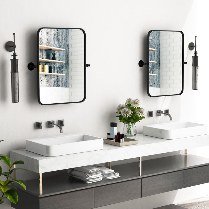 Black Metal Framed Pivot Rectangle Wall-Mounted Mirror - TidySpaces