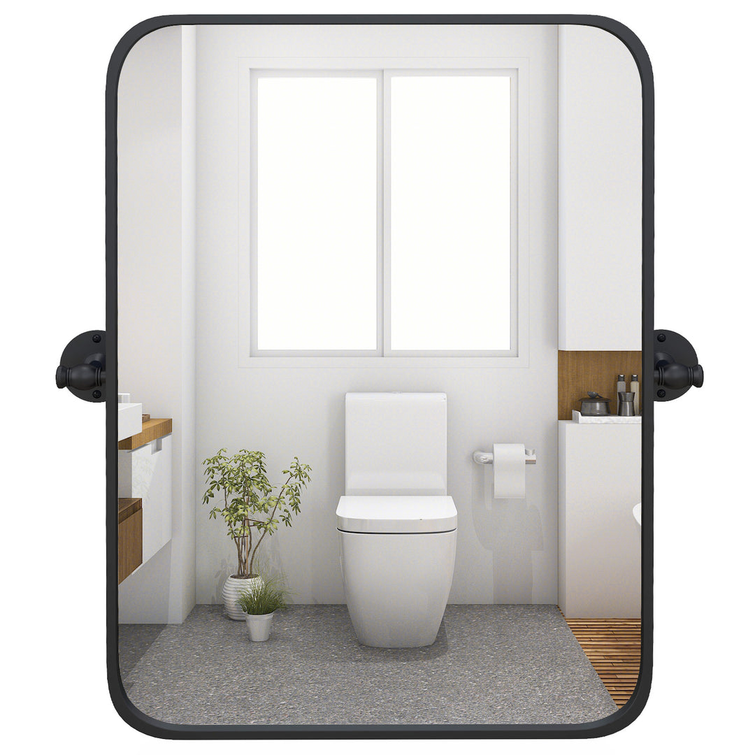 Black Metal Framed Pivot Rectangle Wall-Mounted Mirror - TidySpaces