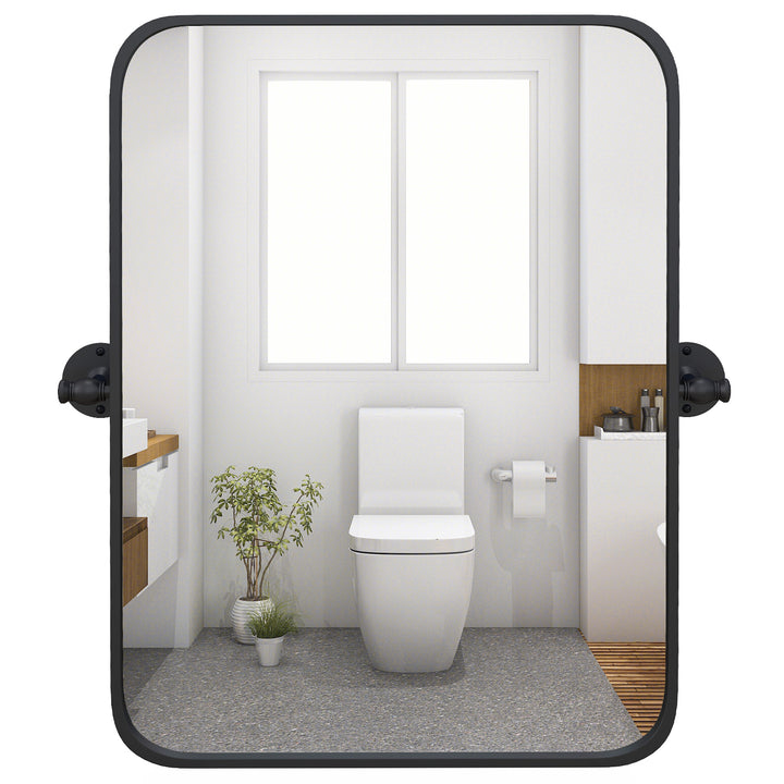 Black Metal Framed Pivot Rectangle Wall-Mounted Mirror - TidySpaces