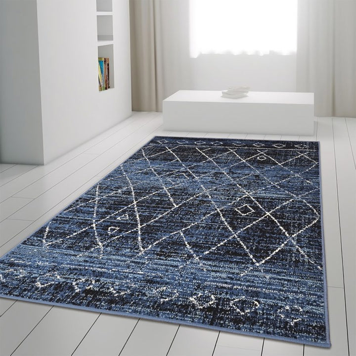 Geometric Blue Black Rug Diamond Aztec Pattern