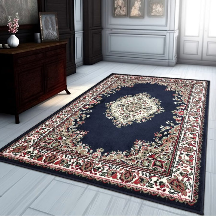 Traditional Rug Navy Blue Vintage Classic Design Navy Blue - TidySpaces