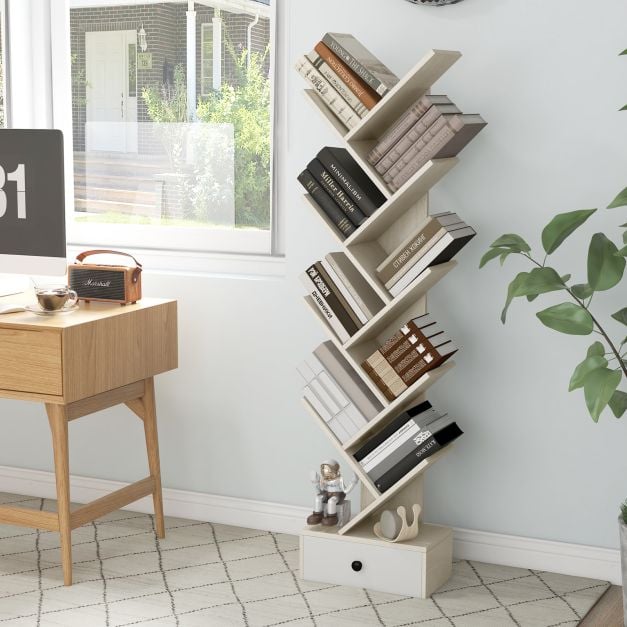 10 Tier Tree Bookshelf with Drawer with Anti Tipping Kit