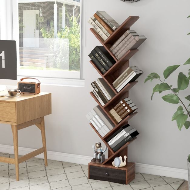 10 Tier Tree Bookshelf with Drawer with Anti Tipping Kit
