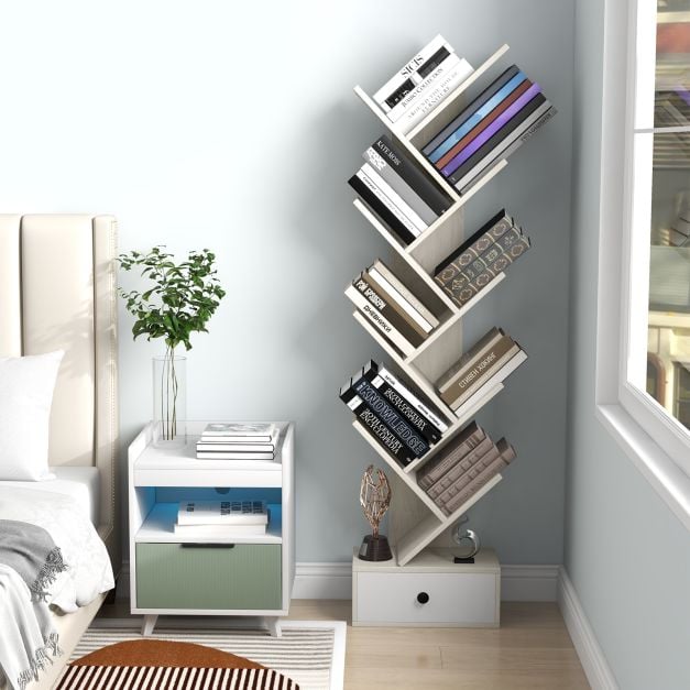 10 Tier Tree Bookshelf with Drawer with Anti Tipping Kit