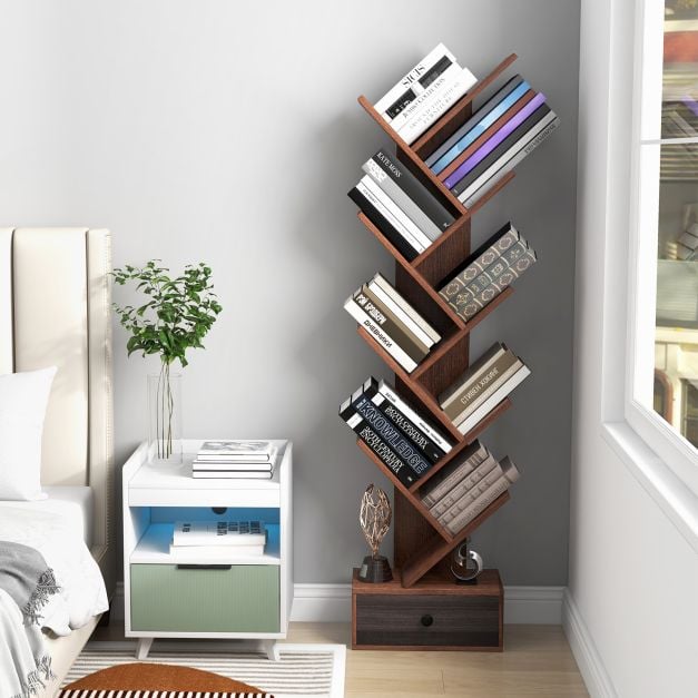 10 Tier Tree Bookshelf with Drawer with Anti Tipping Kit