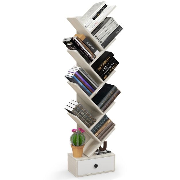 10 Tier Tree Bookshelf with Drawer with Anti Tipping Kit