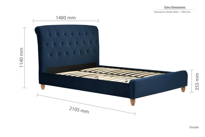 Brompton Upholstered Bed Frame with Generously Cushioned Headboard in Midnight Blue