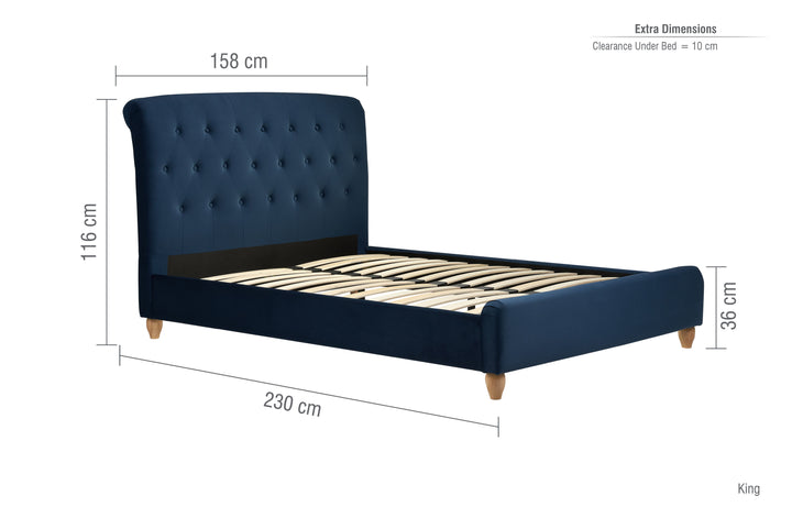 Brompton Upholstered Bed Frame with Generously Cushioned Headboard in Midnight Blue