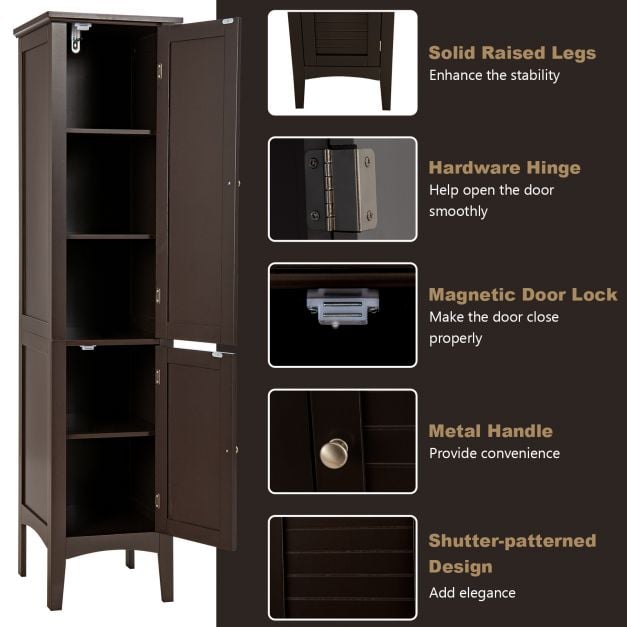 2-Door 160cm High Freestanding Bathroom Cabinet with 5-Tier Shelves