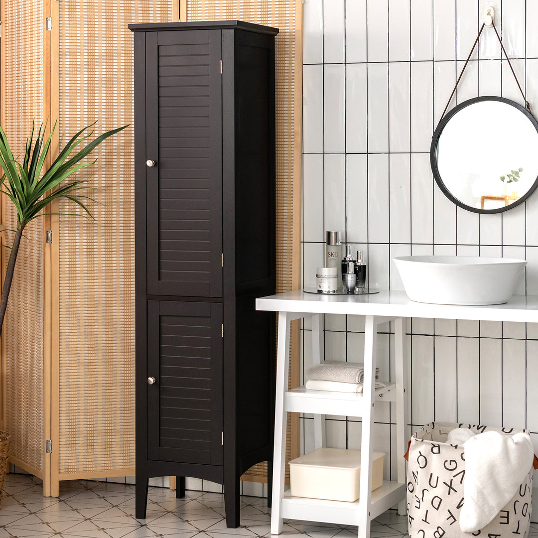 2-Door 160cm High Freestanding Bathroom Cabinet with 5-Tier Shelves