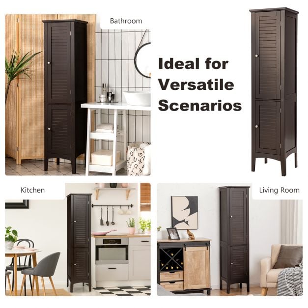 2-Door 160cm High Freestanding Bathroom Cabinet with 5-Tier Shelves
