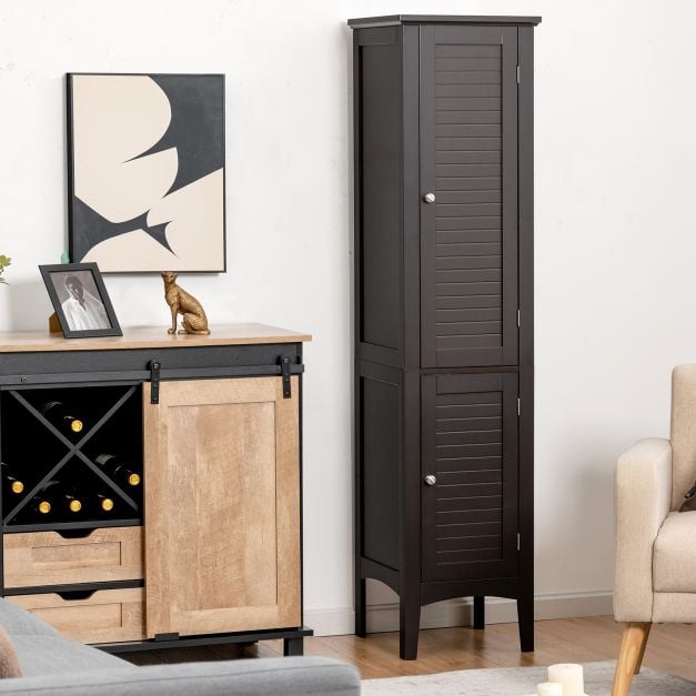 2-Door 160cm High Freestanding Bathroom Cabinet with 5-Tier Shelves