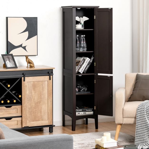 2-Door 160cm High Freestanding Bathroom Cabinet with 5-Tier Shelves