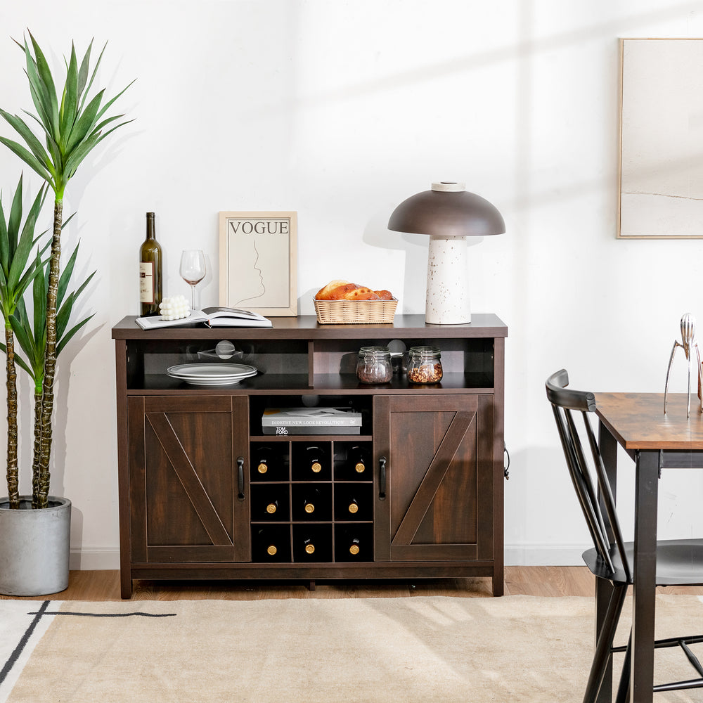 Buffet Storage Cabinet with Detachable 9-Bottle Wine Rack and 2 Door Cabinets - TidySpaces