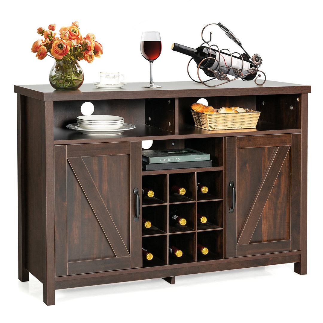 Buffet Storage Cabinet with Detachable 9-Bottle Wine Rack and 2 Door Cabinets - TidySpaces
