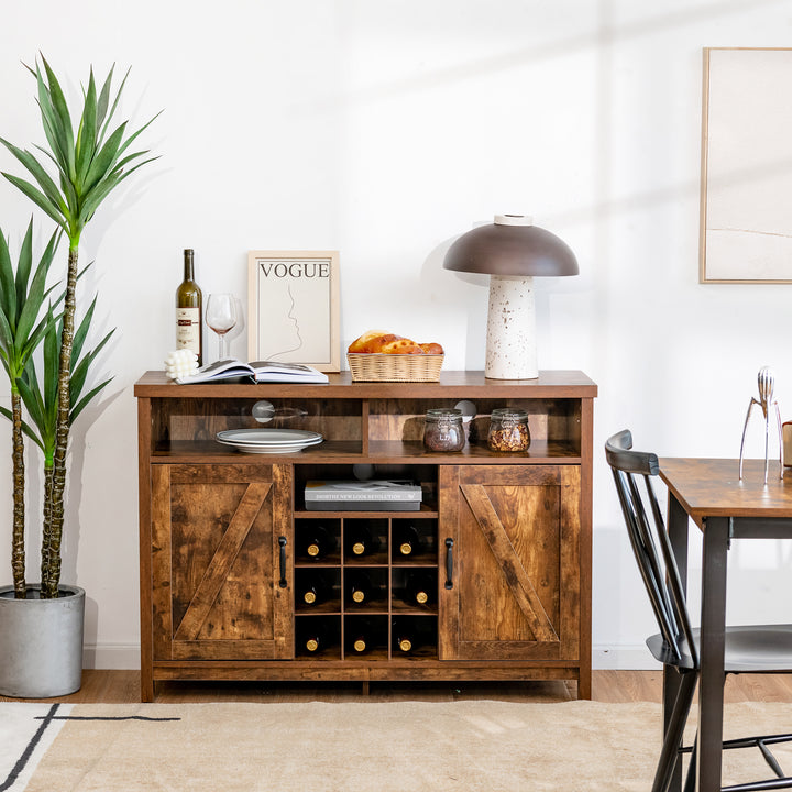 Buffet Storage Cabinet with Detachable 9-Bottle Wine Rack and 2 Door Cabinets - TidySpaces