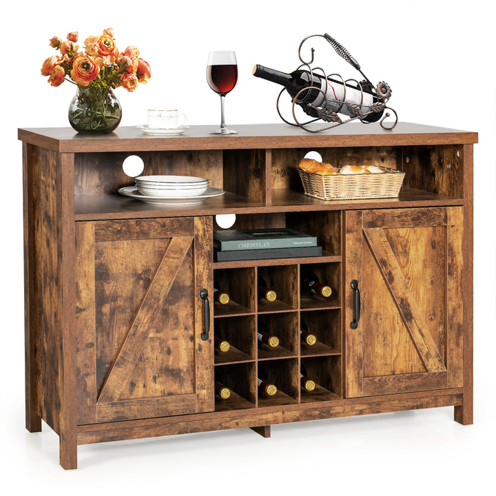 Buffet Storage Cabinet with Detachable 9-Bottle Wine Rack and 2 Door Cabinets - TidySpaces